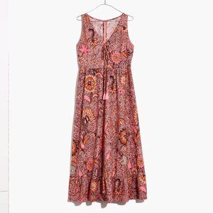 Madewell Lace-Up Ruffle-Hem Midi Dress in Bali Blooms